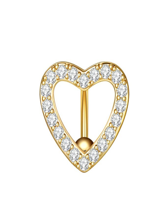 Decentraland 1 PC 14G Gold Love Heart Belly Button Rings with Clear Zircon Stainless steel Navel Reverse Hinged Hypoallergenic Piercing Jewelry for Women, Style 002 - Image 1